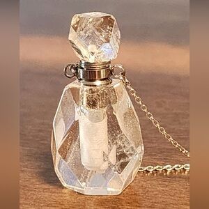 Clear Quartz Faceted Geometric Vial Pendant Necklace